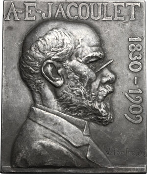 obverse: France.  A.E. Jacoulet (1830-1909). Silvered AE Rectangular Plaque 70x58, 1909