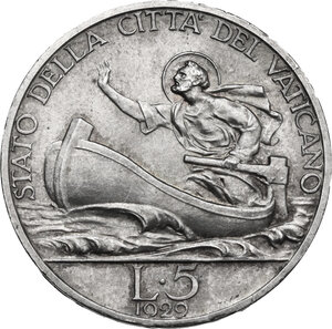 reverse: Italy .  Pio XI (1922-1938), Achille Ratti. 5 Lire A. VIII, 1929, Roma mint