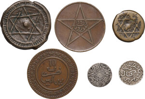 obverse: Morocco. Lot of six (6) coins of different rulers to be sorted. Abd Al Aziz, Mohammed IV, Yusuf
