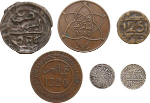 reverse: Morocco. Lot of six (6) coins of different rulers to be sorted. Abd Al Aziz, Mohammed IV, Yusuf
