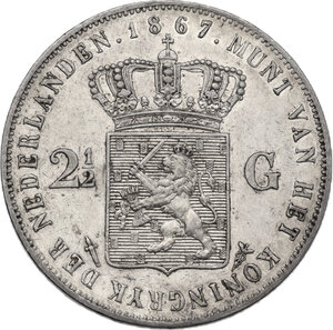 reverse: Netherlands.  Willem III (1849-1890). AR 2 1/2 gulden 1867