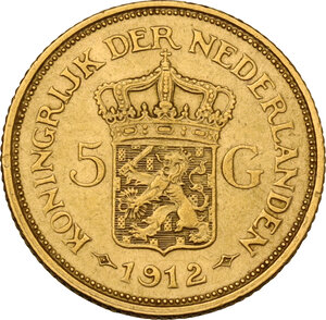 reverse: Netherlands.  Wilhelmina (1890-1948). AV 5 Gulden, 1912