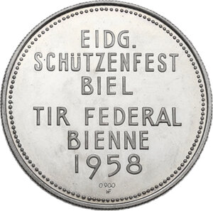reverse: Switzerland. AR 5 francs shooting festival 1958