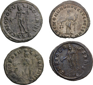 reverse: The Roman Empire. The four Tetrarchs. Multiple lot of four (4) AE Folles of Diocletian, Maximian, Constantius and Galerius