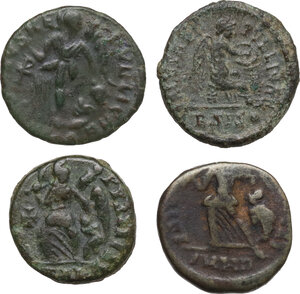 reverse: The Roman Empire. Multiple lot of four (4) unclassified late Roman AE denominations