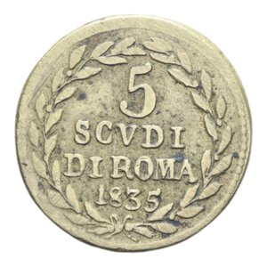 reverse: PESO MONETALE 5 SCUDI DI ROMA 1835 8,60 GR. 
