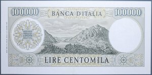 obverse: REPUBBLICA ITALIANA 100000 LIRE 19/7/1970 MANZONI SENZA FIBRILLE RRR SUP