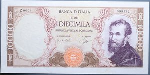 reverse: REPUBBLICA ITALIANA 10000 LIRE 3/7/1962 MICHELANGELO SPL+