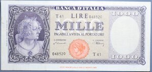 reverse: REPUBBLICA ITALIANA 1000 LIRE 20/5/1947 ITALIA ORNATA DI PERLE TESTINA R BB/BB+
