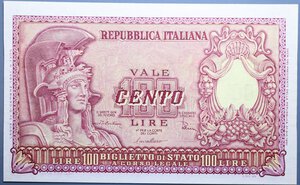 reverse: REPUBBLICA ITALIANA 100 LIRE 31/12/1951 ITALIA ELMATA qFDS