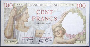 reverse: FRANCIA 100 FRANCS 5/12/1940 BB+ (FORI)