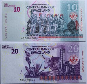 reverse: SWAZILAND LOTTO 2 BANCONOTE FDS