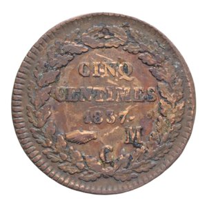 reverse: MONACO HONORE V 5 CENTIMES 1837 CU. 8,85 GR. qBB