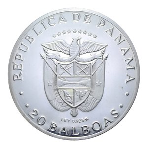 reverse: PANAMA 20 BALBOAS 1973 SIMON BOLIVAR AG. 130,44 GR. PROOF (PATINATO)