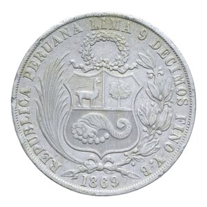 reverse: PERU  1 SOL 1869 AG. 24,63 GR. BB+ (COLPI AL BORDO)