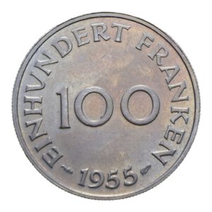 reverse: SAARLAND 100 FRANKEN 1955 NI. 6 GR. FDC