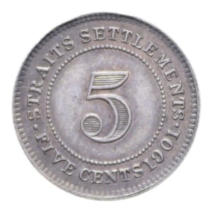 reverse: STRAITS SETTLEMENTS 5 CENTS 1901 AG. 1,35 GR. qFDC