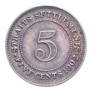 reverse: STRAITS SETTLEMENTS 5 CENTS 1902 AG. 1,33 GR. qSPL/SPL