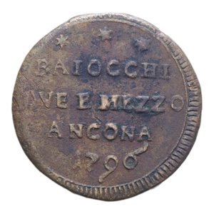 reverse: ANCONA PIO VI (1775-1779) 2 1/2 BAIOCCHI 1796 SAMPIETRINO CU. 23,37 GR. qBB/BB