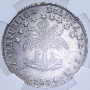 reverse: BOLIVIA SOL 1854 PTS-MJ S4S AG. UNC DETAILS CLEANED (SIGILLATA NGC 5786052-015)