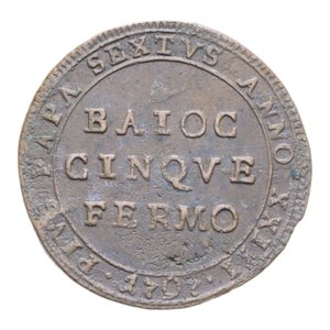 reverse: FERMO PIO VI (1775-1779) 5 BAIOCCHI 1797 MADONNINA CU. 13,17 GR. BB-SPL