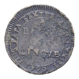 reverse: FERMO PIO VI (1775-1779) 5 BAIOCCHI 1799 MADONNINA R CU. 12,80 GR. MB-BB