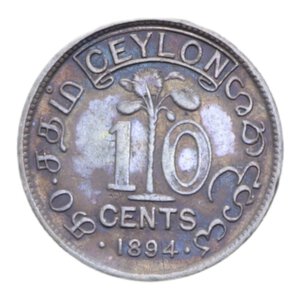 reverse: CEYLON VICTORIA 10 CENTS 1894 AG. 1,14 GR. qSPL/SPL