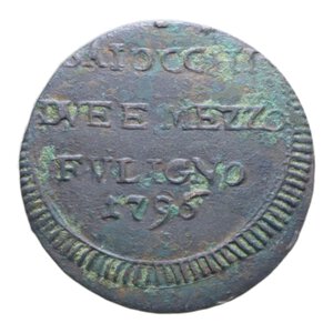 reverse: FOLIGNO PIO VI (1775-1779) 2 1/2 BAIOCCHI 1796 SAMPIETRINO R CU. 15,42 GR. qBB/BB+