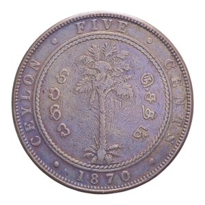 reverse: CEYLON VICTORIA 5 CENTS 1870 CU. 18,45 GR. qBB/BB