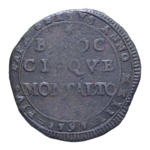 reverse: MONTALTO PIO VI (1775-1779) 5 BAIOCCHI 1797 MADONNINA RR CU. 13,61 GR. BB