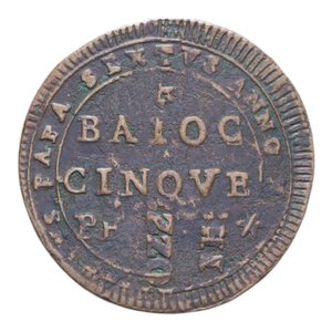 reverse: PERUGIA PIO VI (1775-1779) 5 BAIOCCHI 1797 MADONNINA RIBATTUTO SU 2 1/2 BAIOCCHI SAMPIETRINO R CU. 17,06 GR. qBB/BB