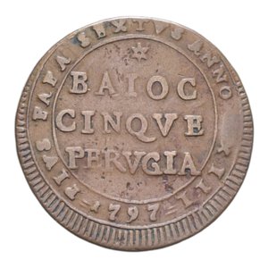 reverse: PERUGIA PIO VI (1775-1779) 5 BAIOCCHI 1797 MADONNINA CU. 15,91 GR. BB