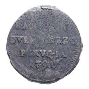 reverse: PERUGIA PIO VI (1775-1779) 2 1/2 BAIOCCHI 1796 SAMPIETRINO CU. 13,01 GR. MB-BB