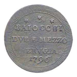 reverse: PERUGIA PIO VI (1775-1779) 2 1/2 BAIOCCHI 1796 SAMPIETRINO CU. 14,72 GR. qBB/BB
