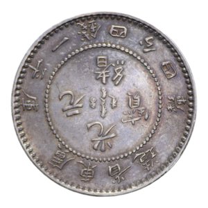reverse: CINA KWANGTUNG PROVINCE 20 CENTS 1909 AG. 5,40 GR. SPL