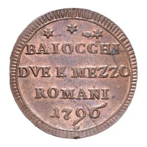 reverse: ROMA PIO VI (1775-1779) 2 1/2 BAIOCCHI 1796 SAMPIETRINO CU. 17,24 GR. qFDC (TRACCE DI ROSSO)