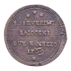 reverse: SAN SEVERINO PIO VI (1775-1779) 2 1/2 BAIOCCHI 1796 (DATA INVERTITA 1769) SAMPIETRINO R CU. 15,32 GR. BB
