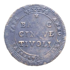 reverse: TIVOLI PIO VI (1775-1779) 5 BAIOCCHI 1797 MADONNINA R CU. 16,75 GR. BB