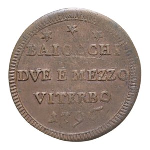 reverse: VITERBO PIO VI (1775-1779) 2 1/2 BAIOCCHI 1796 SAMPIETRINO CU. 13,92 GR. BB