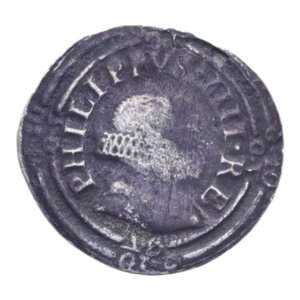 obverse: REGNO DI NAPOLI FILIPPO IV (1621-1665) CARLINO ANTITOSATURA SIGLE F/B-C R MIR. 250/6 AG. 2,19 GR. MB+