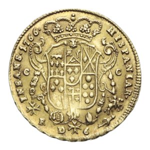 reverse: REGNO DI NAPOLI FERDINANDO IV (1759-1816) 6 DUCATI 1766 AU. 8,82 GR. BB+/BB-SPL