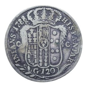 reverse: REGNO DI NAPOLI FERDINANDO IV (1759-1816) PIASTRA 120 GRANA 1788 AG. 26,93 GR. MB-BB/BB