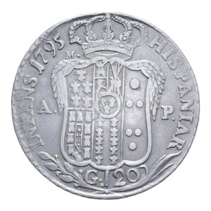 reverse: REGNO DI NAPOLI FERDINANDO IV (1759-1816) PIASTRA 120 GRANA 1795 NC AG. 27,30 GR. qBB/BB