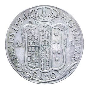 reverse: REGNO DI NAPOLI FERDINANDO IV (1759-1816) PIASTRA 120 GRANA 1796 AG. 27,34 GR. BB