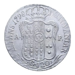 reverse: REGNO DI NAPOLI FERDINANDO IV (1759-1816) PIASTRA 120 GRANA 1798 AG. 27,46 GR. qSPL
