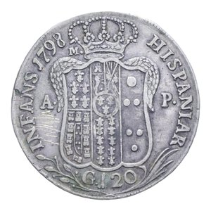 reverse: REGNO DI NAPOLI FERDINANDO IV (1759-1816) PIASTRA 120 GRANA 1798 AG. 27,35 GR. BB+