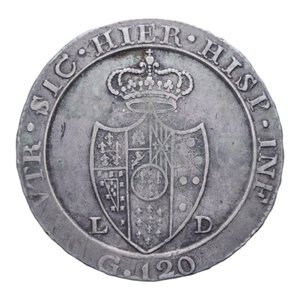 reverse: REGNO DI NAPOLI FERDINANDO IV (1759-1816) PIASTRA 120 GRANA 1805 STEMMA GRANDE AG. 27,24 GR. qBB/BB
