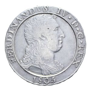 obverse: REGNO DI NAPOLI FERDINANDO IV (1759-1816) PIASTRA 120 GRANA 1805 STEMMA GRANDE AG. 27,48 GR. BB/BB+