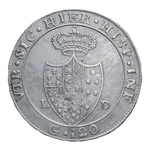 reverse: REGNO DI NAPOLI FERDINANDO IV (1759-1816) PIASTRA 120 GRANA 1805 STEMMA GRANDE AG. 27,48 GR. BB/BB+