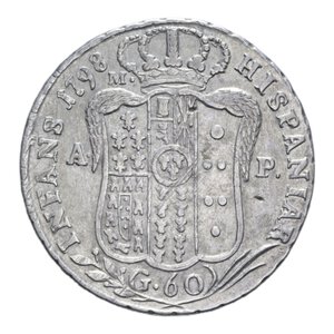 reverse: REGNO DI NAPOLI FERDINANDO IV (1759-1816) 1/2 PIASTRA 60 GRANA 1798 DUE PUNTI RRR AG. 13,69 GR. BB-SPL